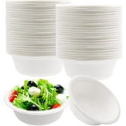 Casewin 50 Pack Disposable Paper Bowls, Sugarcane Bowls Strong Bagasse Bowls Eco-Friendly Biodegradable and Compostable Bowls for Parties 12 Ounces 350ml White